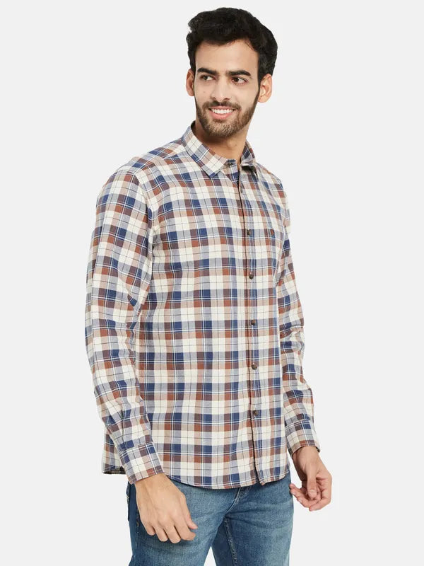 Mettle Men Brown Tartan Checks Opaque Checked Casual Shirt