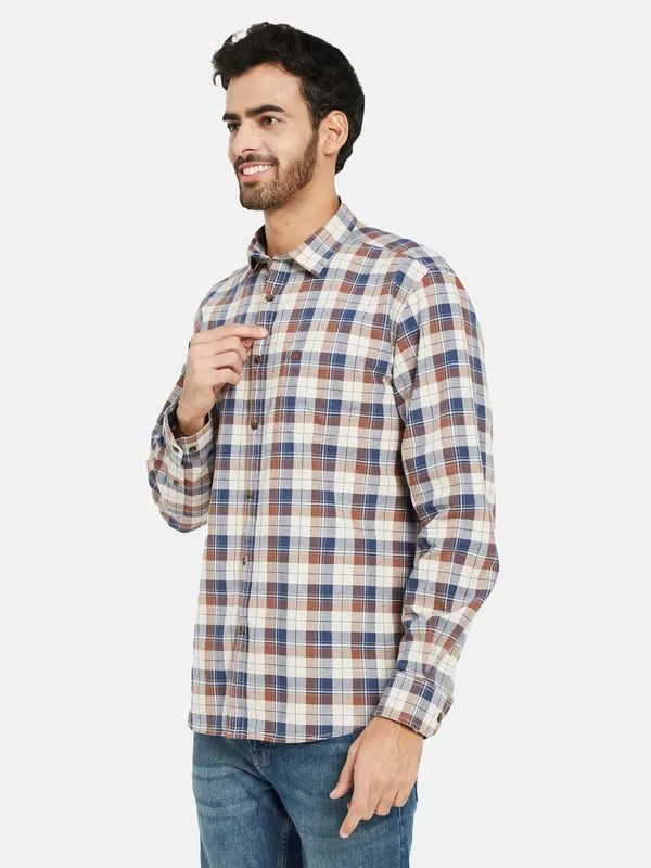 Mettle Men Brown Tartan Checks Opaque Checked Casual Shirt