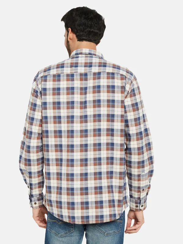 Mettle Men Brown Tartan Checks Opaque Checked Casual Shirt