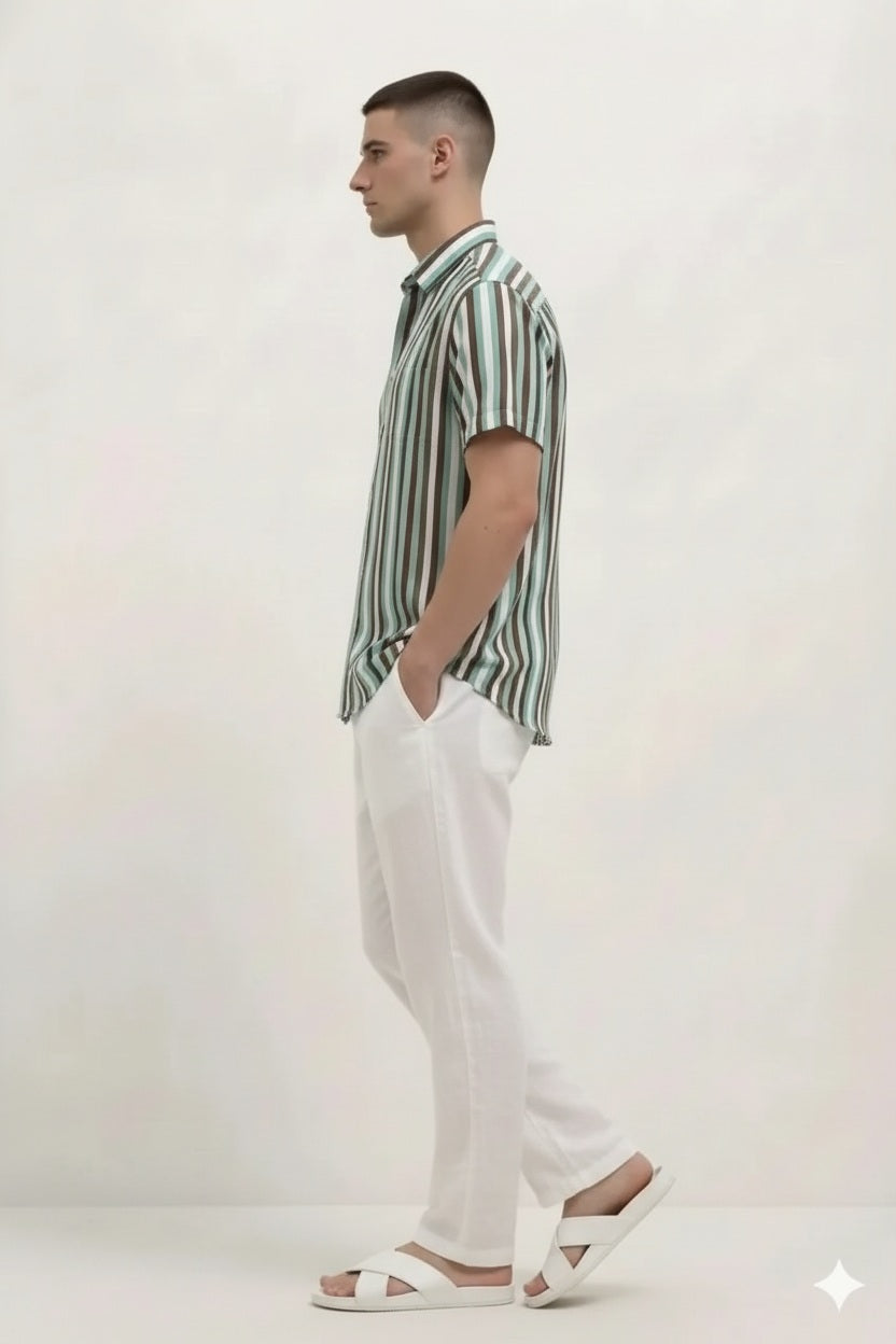 Men Mint Striped Casual Shirt