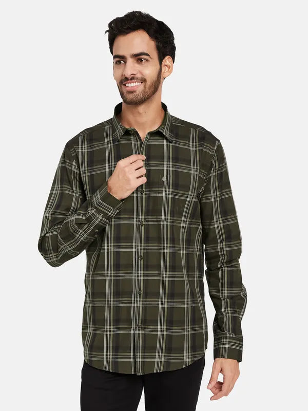 Mettle Men Brown Tartan Checks Opaque Checked Casual Shirt