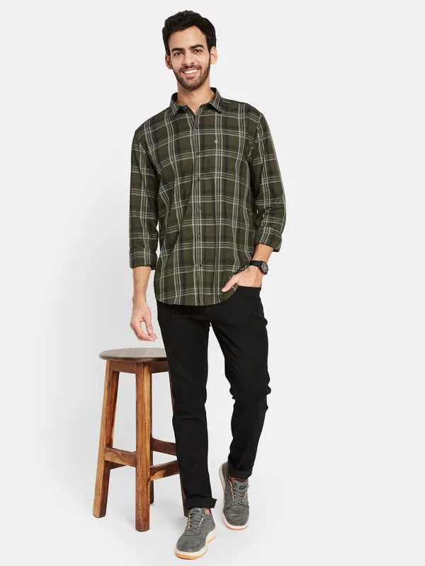 Mettle Men Brown Tartan Checks Opaque Checked Casual Shirt