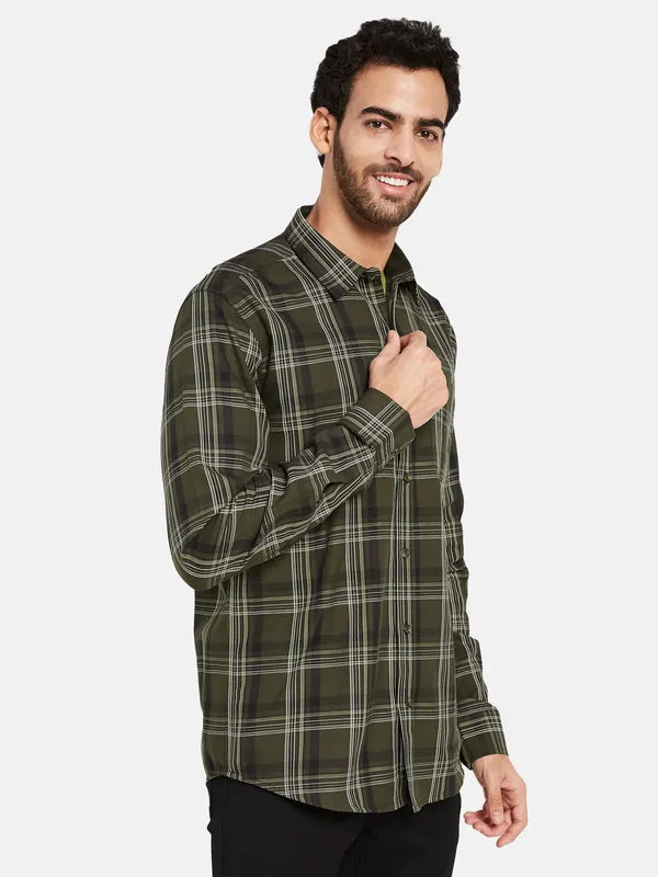 Mettle Men Brown Tartan Checks Opaque Checked Casual Shirt