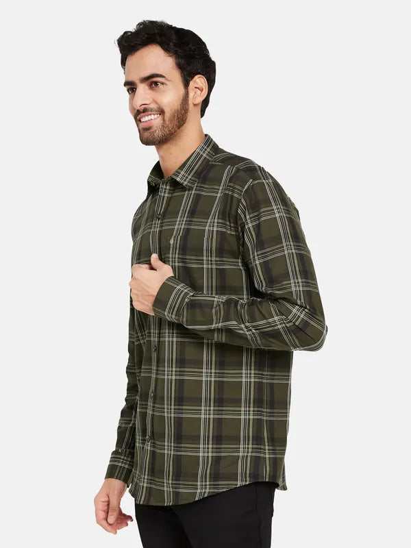 Mettle Men Brown Tartan Checks Opaque Checked Casual Shirt