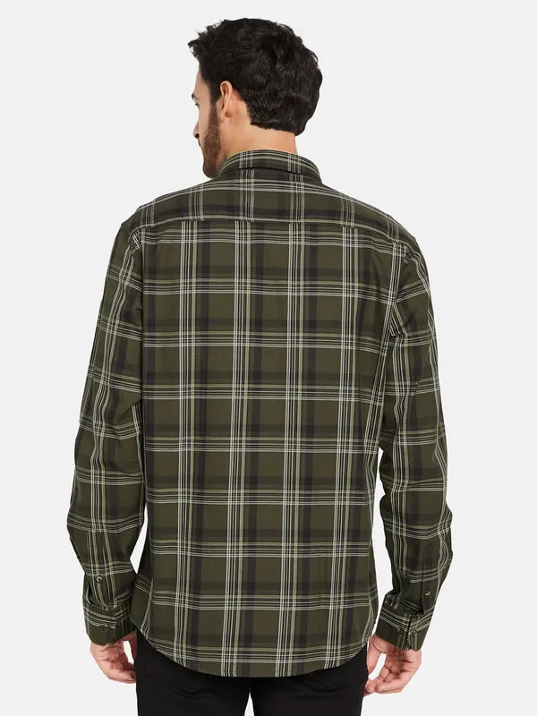 Mettle Men Brown Tartan Checks Opaque Checked Casual Shirt