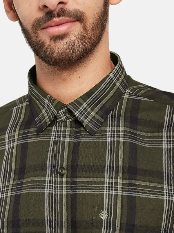 Mettle Men Brown Tartan Checks Opaque Checked Casual Shirt