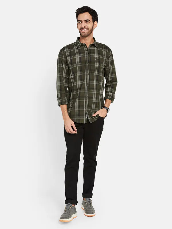 Mettle Men Brown Tartan Checks Opaque Checked Casual Shirt