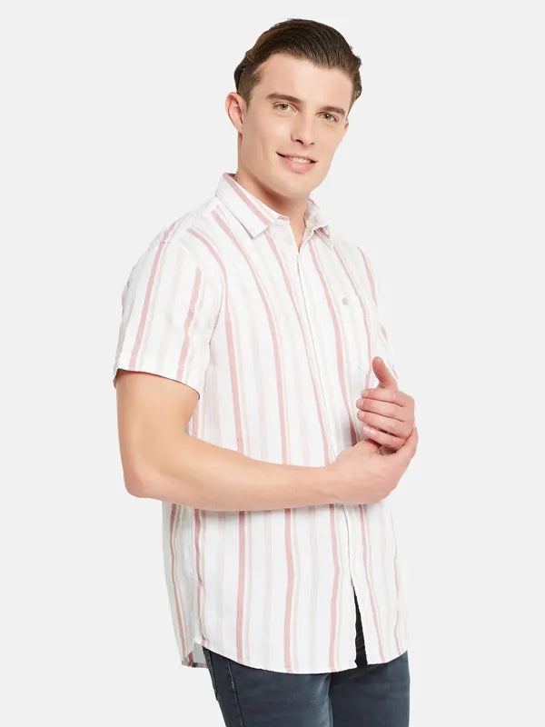 Mettle Vertical Striped Spread Collar Cotton Casual Shirt