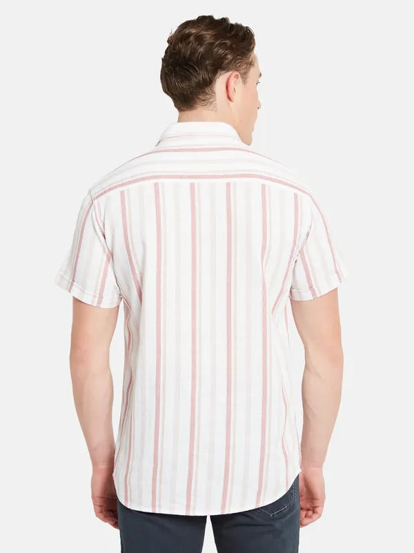 Mettle Vertical Striped Spread Collar Cotton Casual Shirt