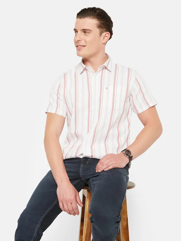 Mettle Vertical Striped Spread Collar Cotton Casual Shirt