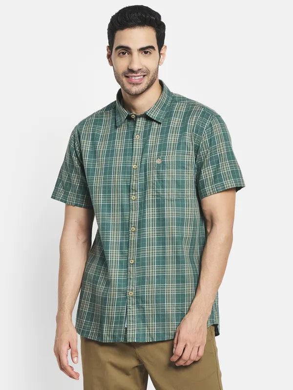 Men Olive Green Tartan Checks Checked Casual Shirt