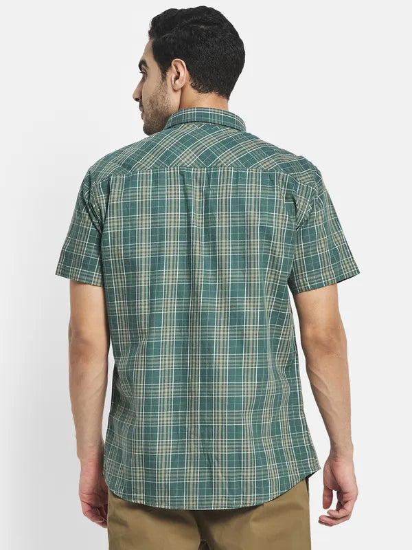 Men Olive Green Tartan Checks Checked Casual Shirt