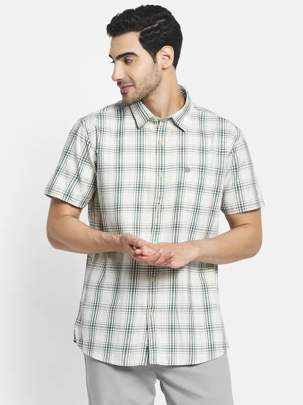 Men White Tartan Checks Checked Casual Shirt