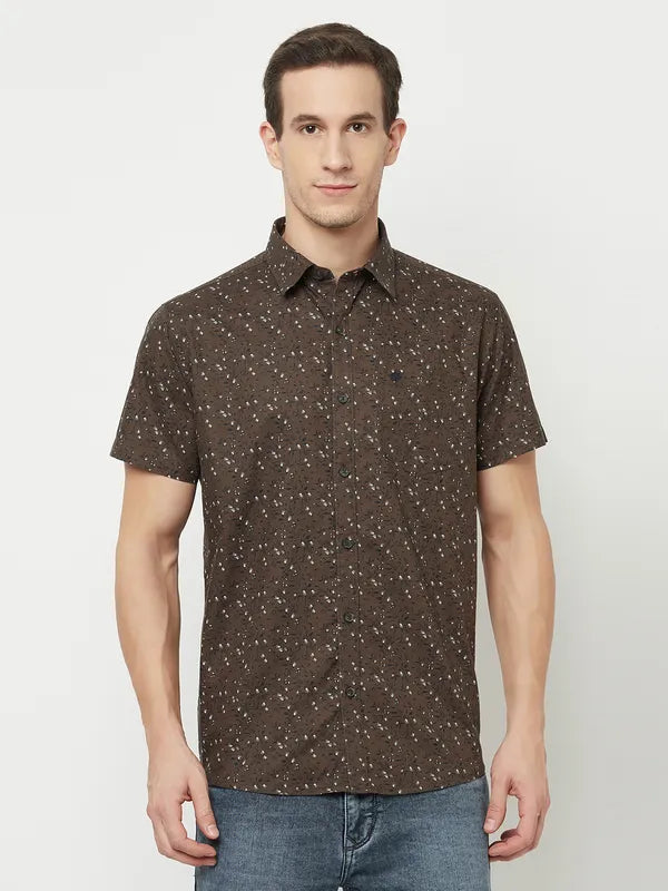 Mettle Men Brown Floral Printed Casual Shirt