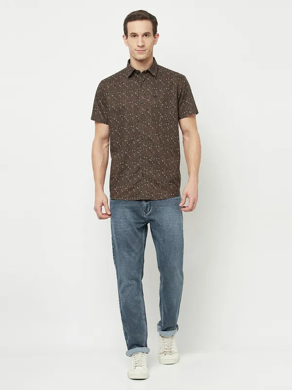 Mettle Men Brown Floral Printed Casual Shirt