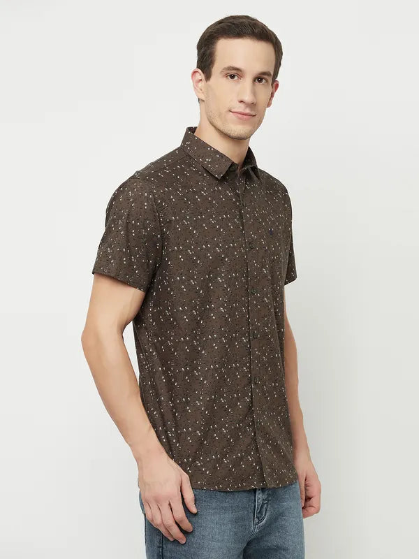 Mettle Men Brown Floral Printed Casual Shirt