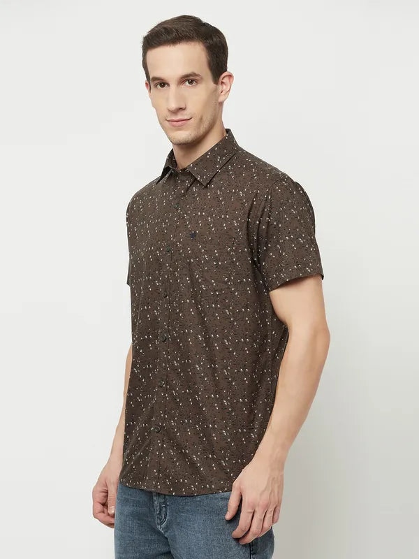 Mettle Men Brown Floral Printed Casual Shirt