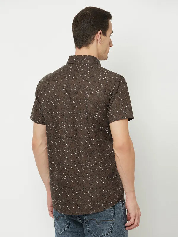 Mettle Men Brown Floral Printed Casual Shirt