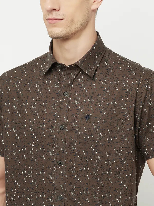 Mettle Men Brown Floral Printed Casual Shirt