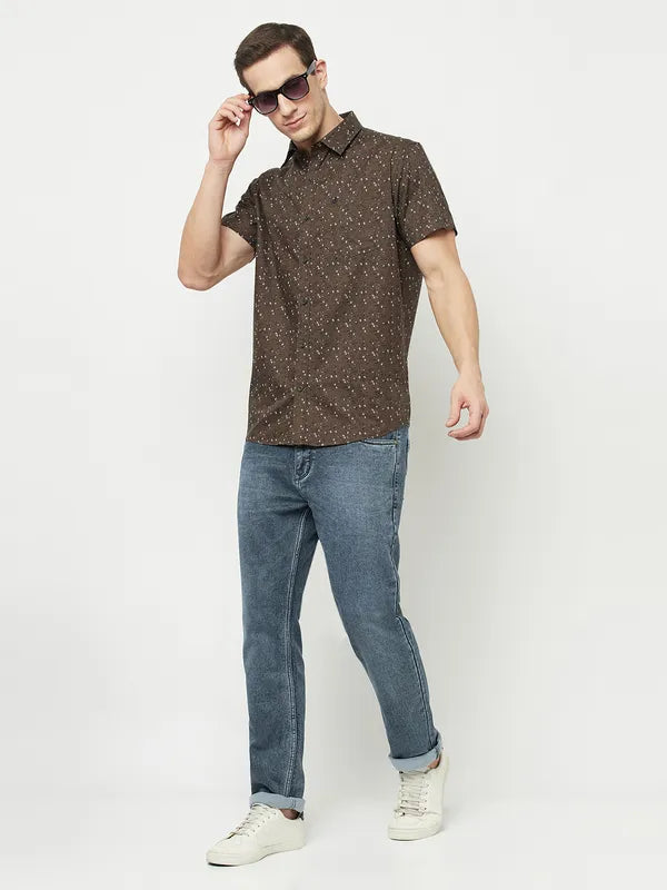 Mettle Men Brown Floral Printed Casual Shirt