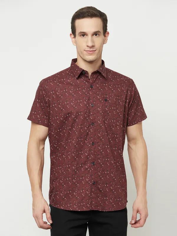 Mettle Men Maroon Printed Casual Shirt