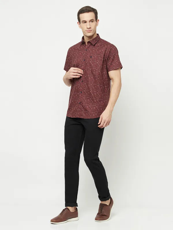 Mettle Men Maroon Printed Casual Shirt