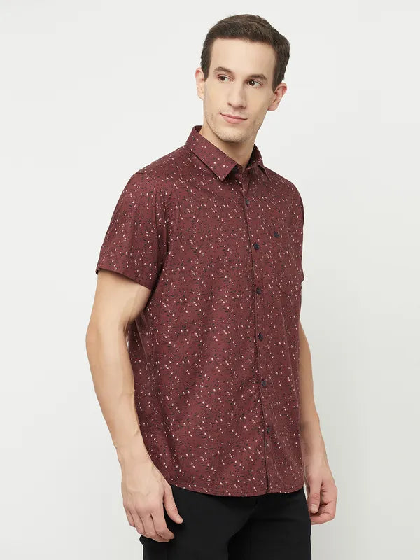 Mettle Men Maroon Printed Casual Shirt