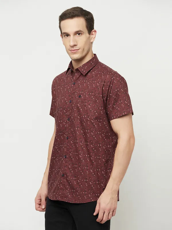 Mettle Men Maroon Printed Casual Shirt