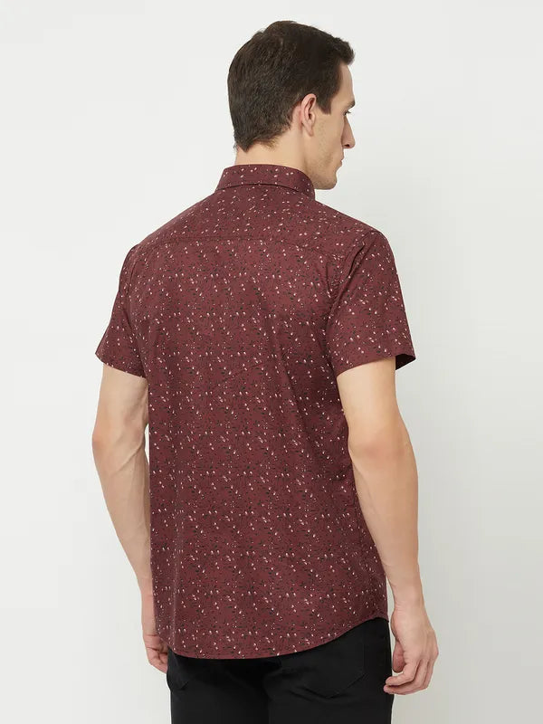 Mettle Men Maroon Printed Casual Shirt