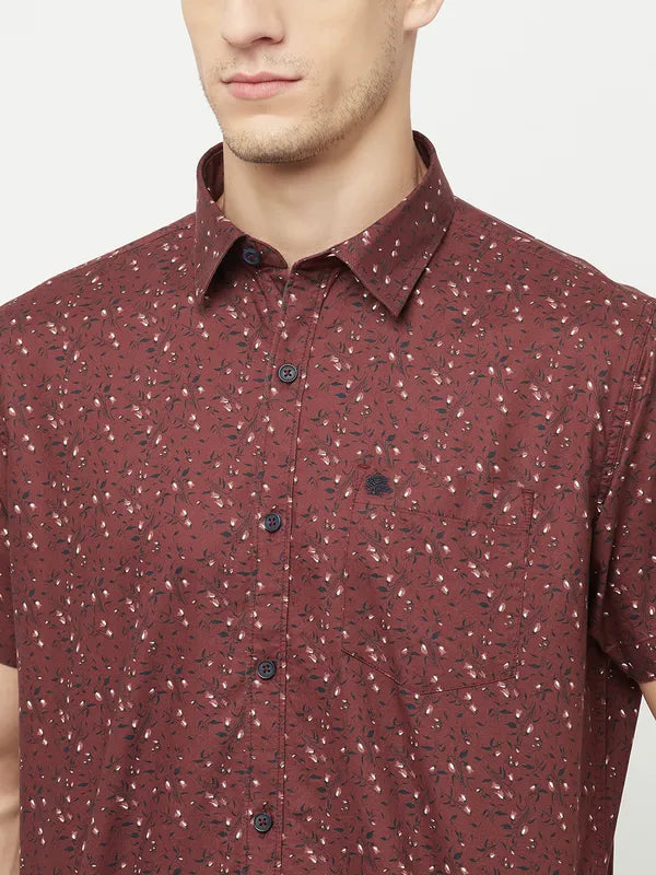 Mettle Men Maroon Printed Casual Shirt