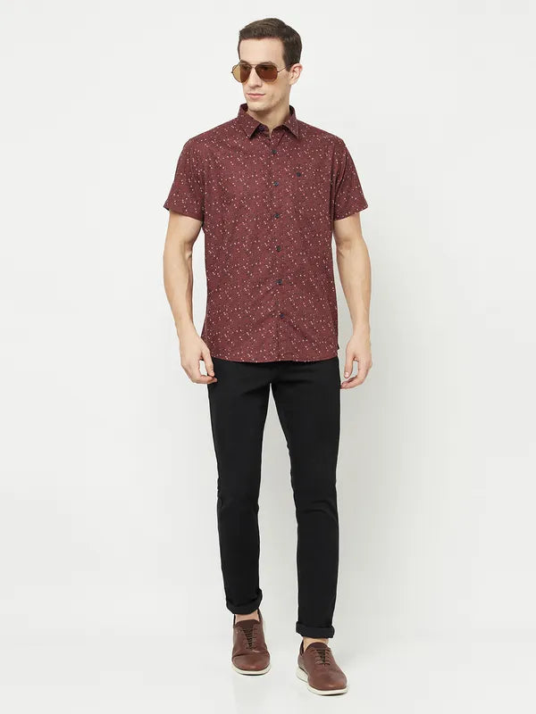 Mettle Men Maroon Printed Casual Shirt