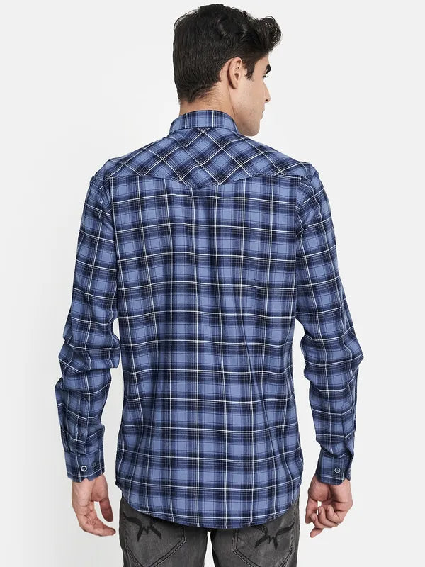 Men Blue Regular Fit Tartan Checks Casual Shirt