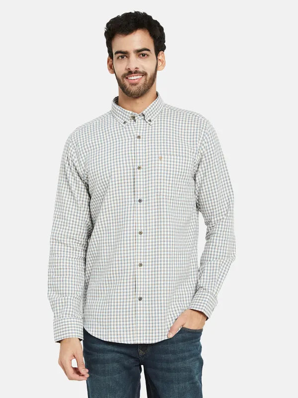 Mettle Men Blue Opaque Checked Casual Shirt