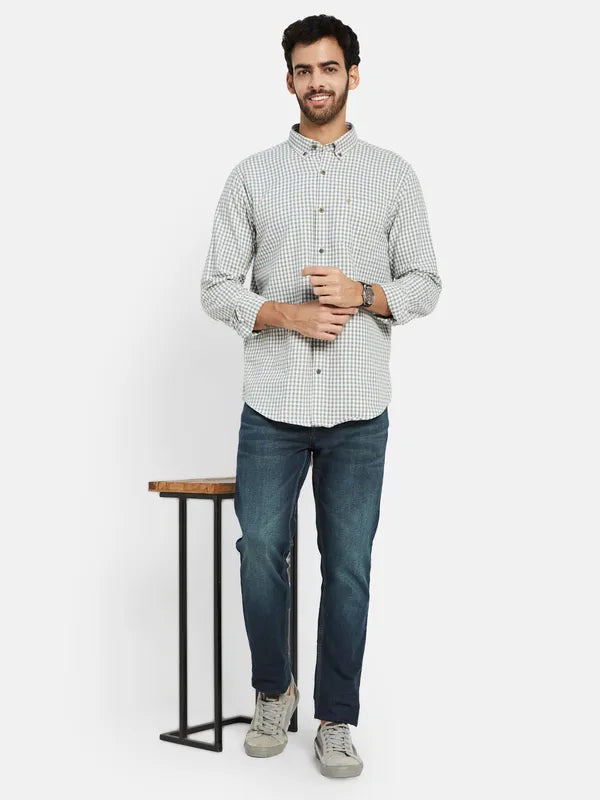 Mettle Men Blue Opaque Checked Casual Shirt