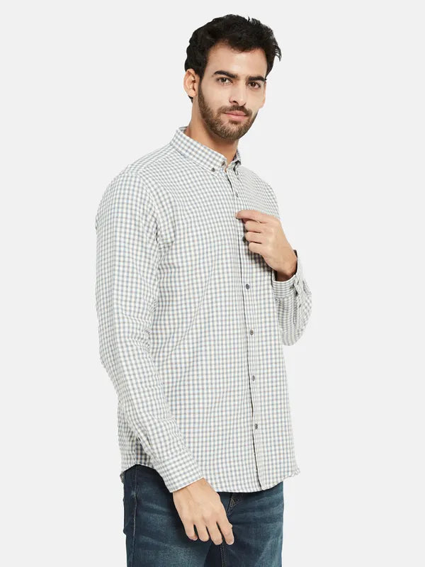 Mettle Men Blue Opaque Checked Casual Shirt