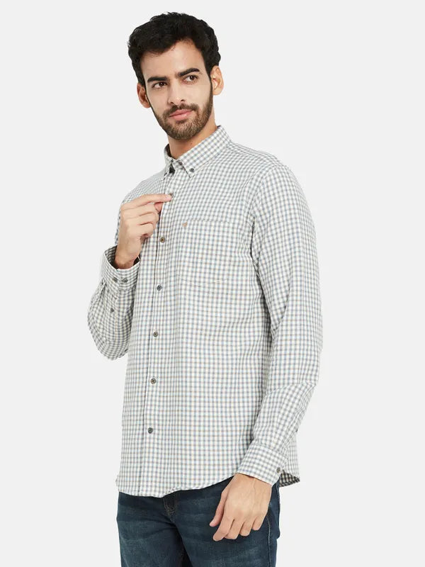 Mettle Men Blue Opaque Checked Casual Shirt