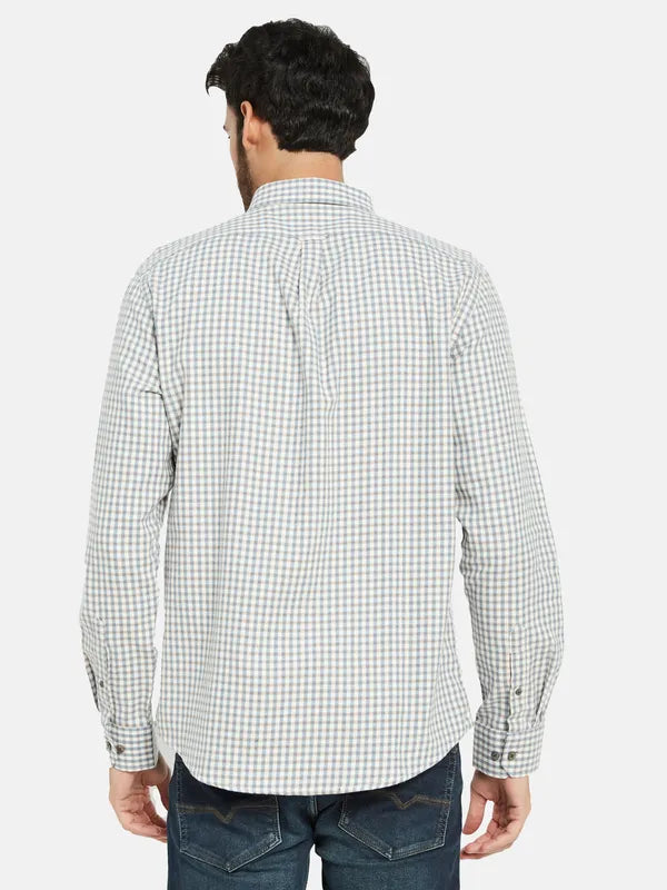 Mettle Men Blue Opaque Checked Casual Shirt