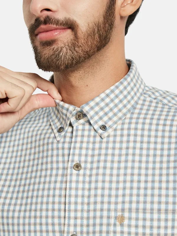 Mettle Men Blue Opaque Checked Casual Shirt