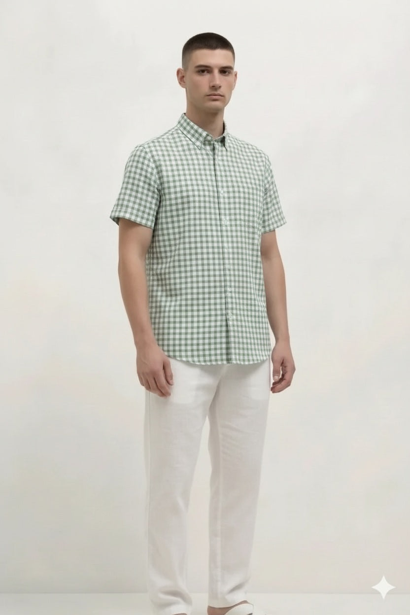 Men Mint Gingham Checks Checked Casual Shirt