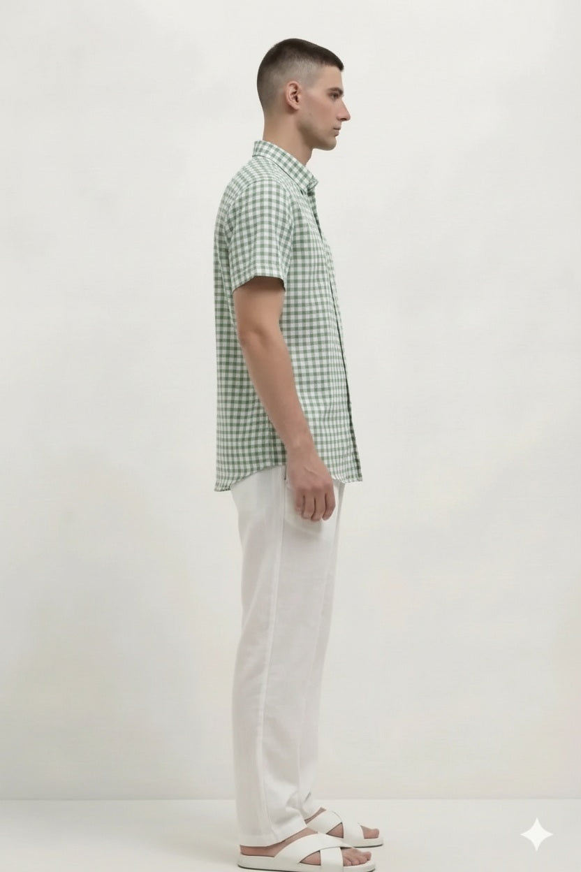 Men Mint Gingham Checks Checked Casual Shirt