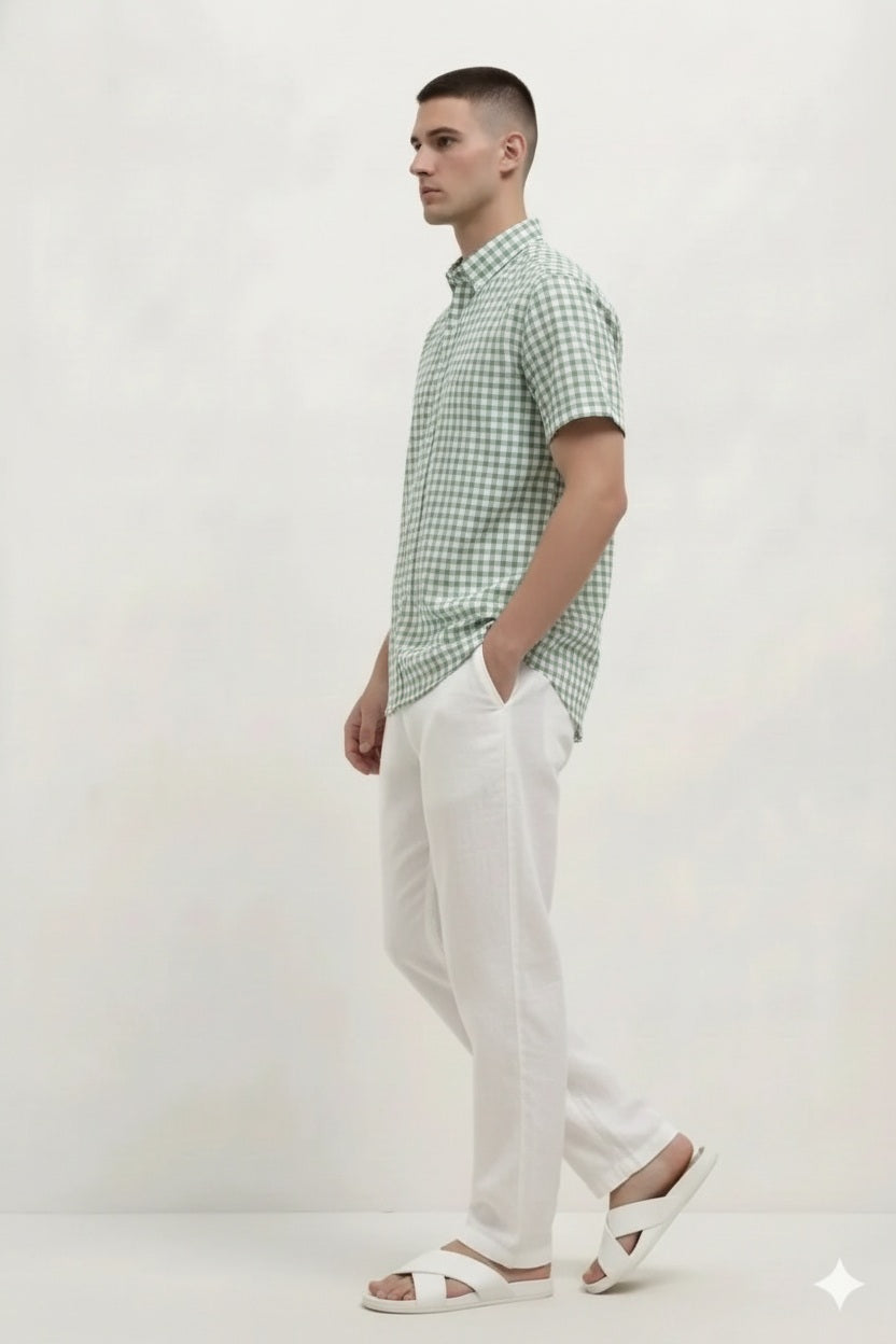 Men Mint Gingham Checks Checked Casual Shirt