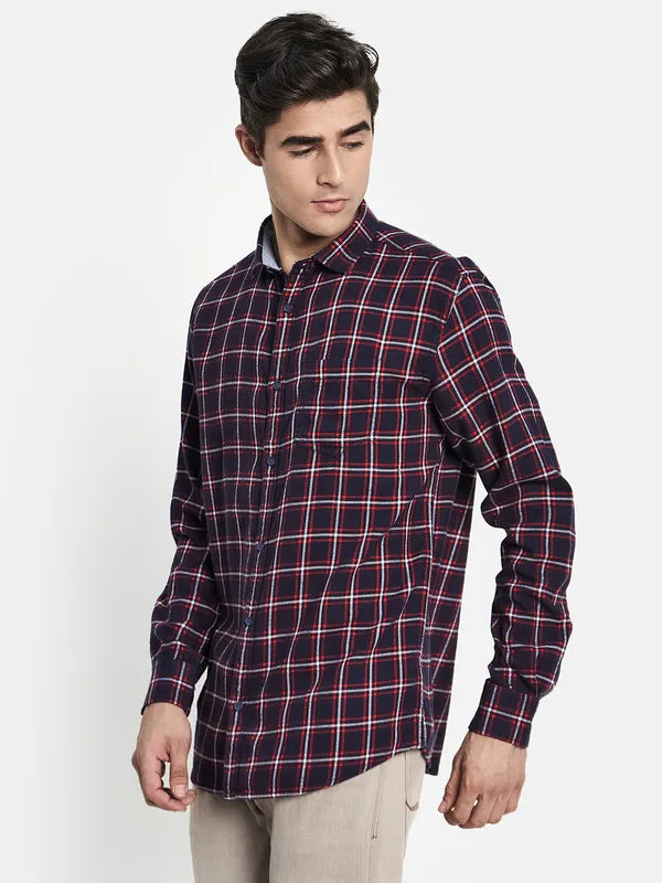 Men Navy Blue Checked Casual Shirt