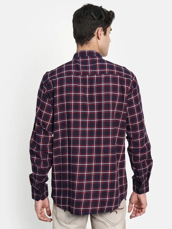 Men Navy Blue Checked Casual Shirt