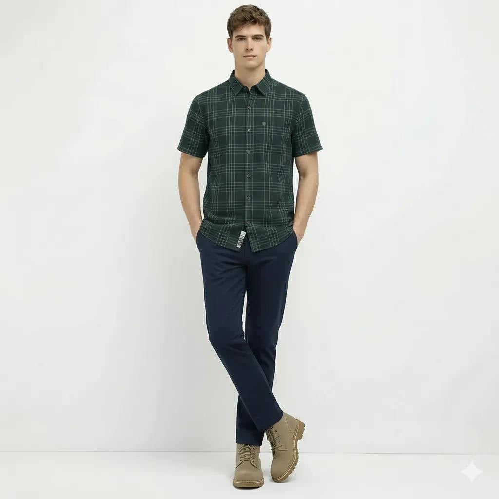 Men Mountain Green Checked Casual Shirt