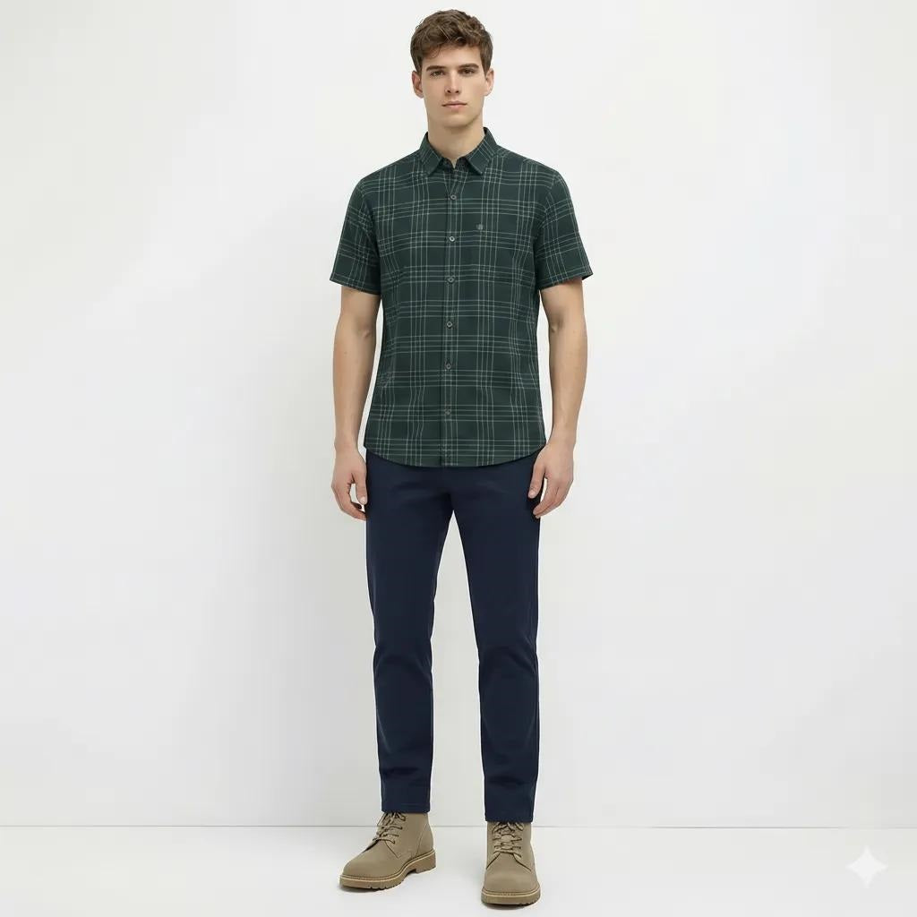 Men Mountain Green Checked Casual Shirt
