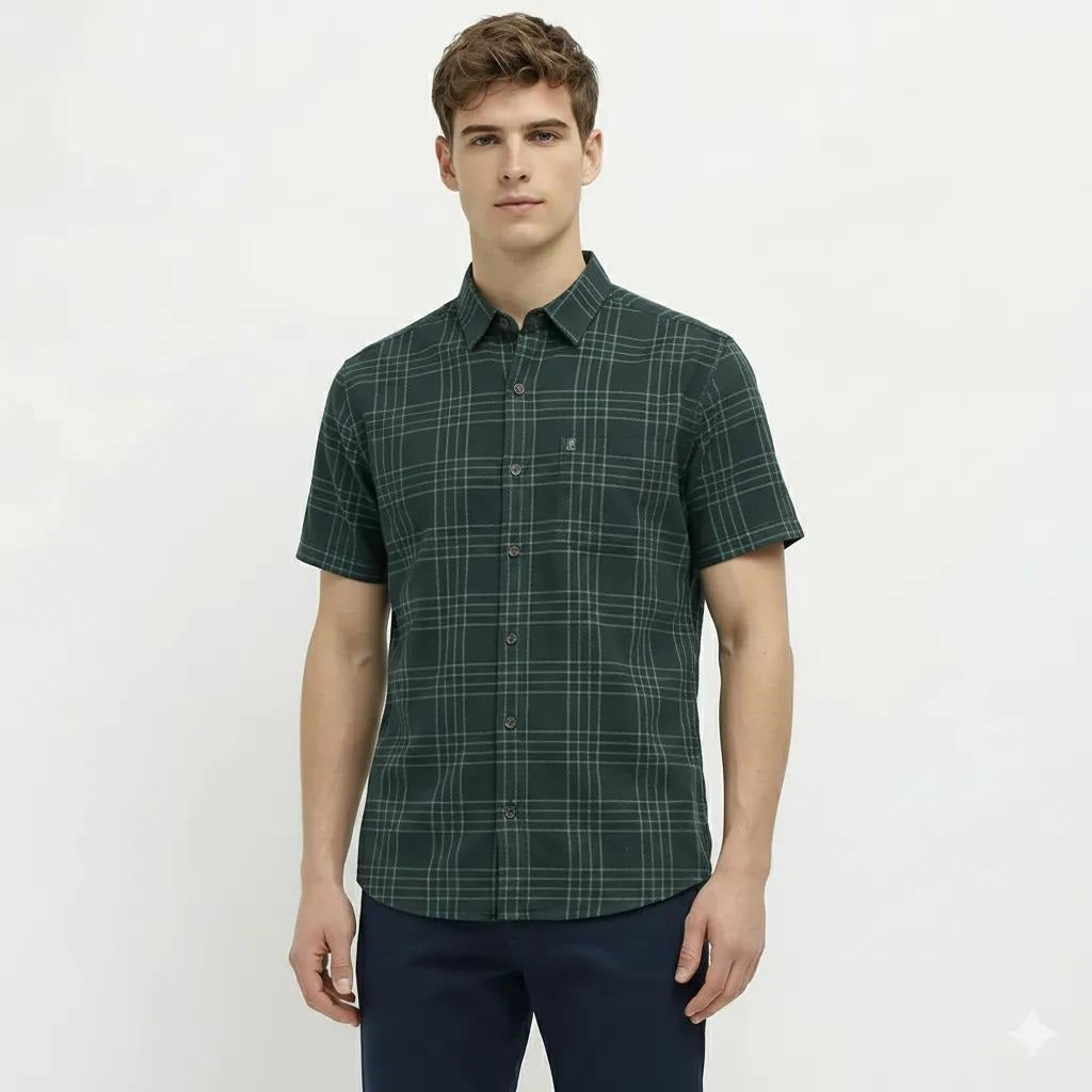 Men Mountain Green Checked Casual Shirt