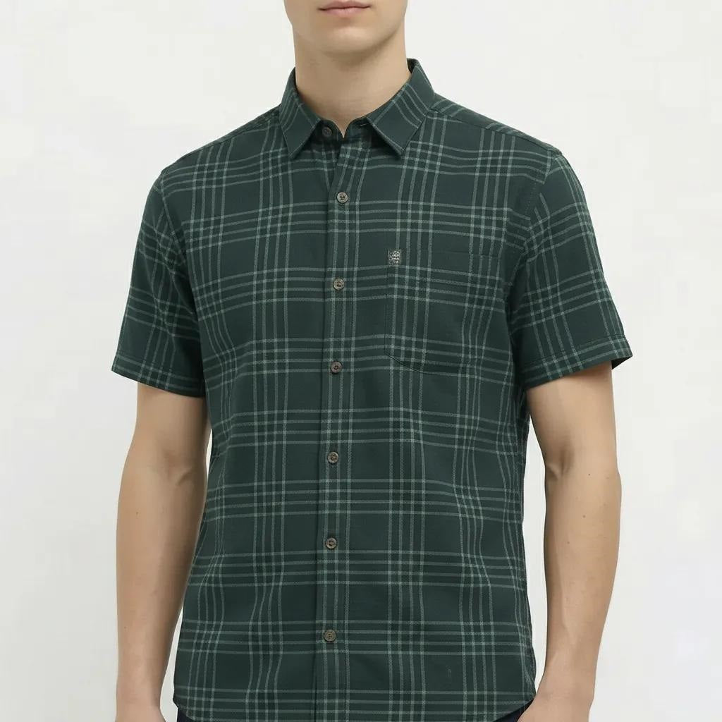Men Mountain Green Checked Casual Shirt