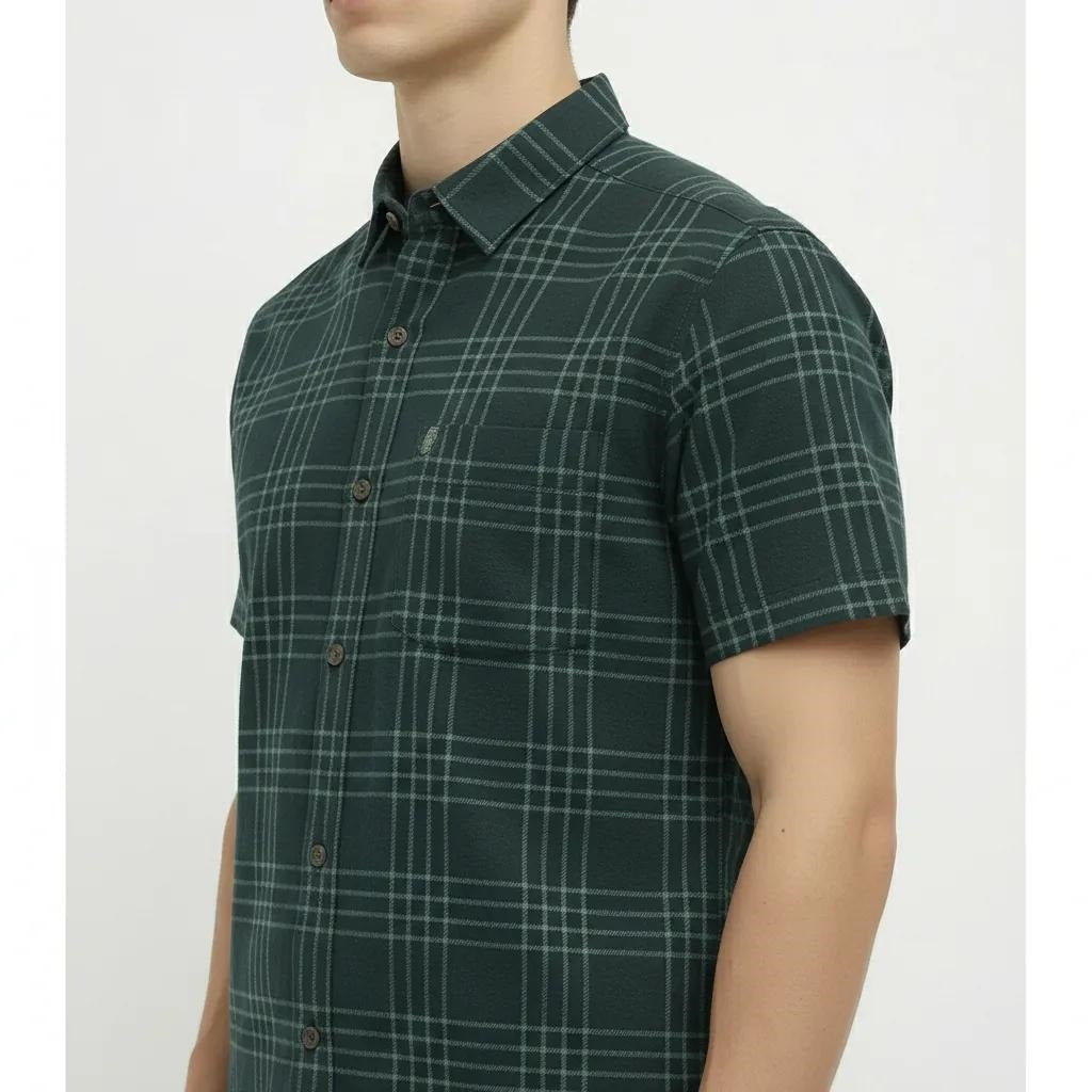 Men Mountain Green Checked Casual Shirt