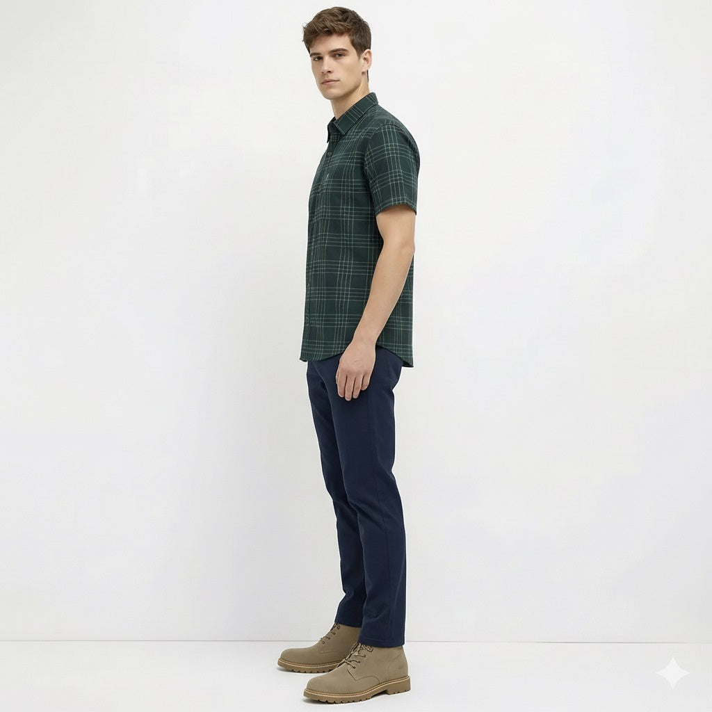 Men Mountain Green Checked Casual Shirt
