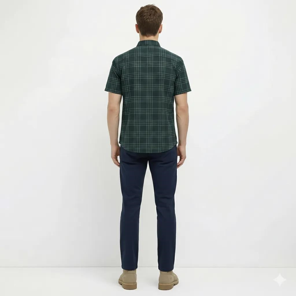 Men Mountain Green Checked Casual Shirt